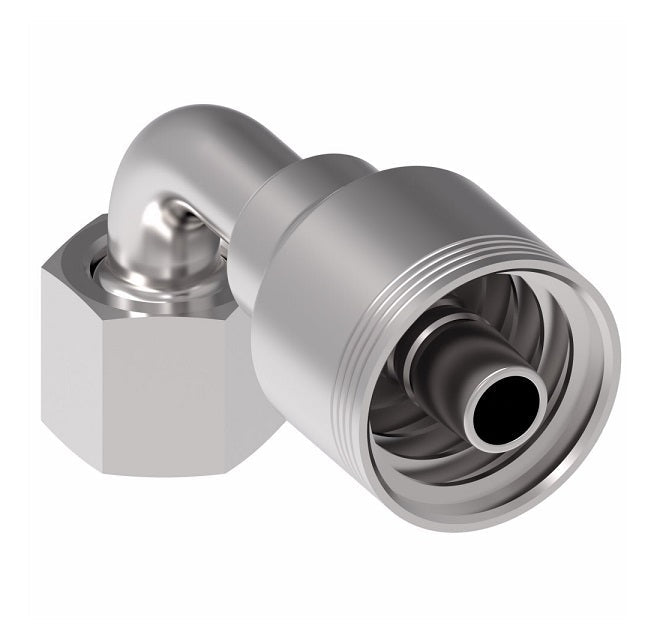 4SA8FRB8 Aeroquip by Danfoss | 4 Wire 4S Female ORS Swivel 90° Short Drop Elbow (FRB) Crimp Fitting | -08 Female O-Ring Face Seal Swivel x -08 Hose Barb | Steel