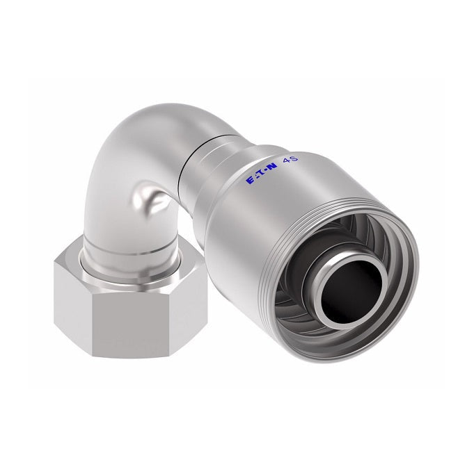 4SA20FRB20 Aeroquip by Danfoss | 4 Wire 4S Female ORS Swivel 90° Elbow (FRB) Crimp Fitting | -20 Female O-Ring Face Seal Swivel x -20 Hose Barb | Steel