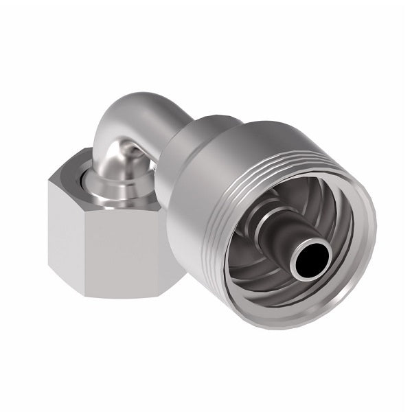 4SA6FRB6 Aeroquip by Danfoss | 4 Wire 4S Female ORS Swivel 90° Short Drop Elbow (FRB) Crimp Fitting | -06 Female O-Ring Face Seal Swivel x -06 Hose Barb | Steel