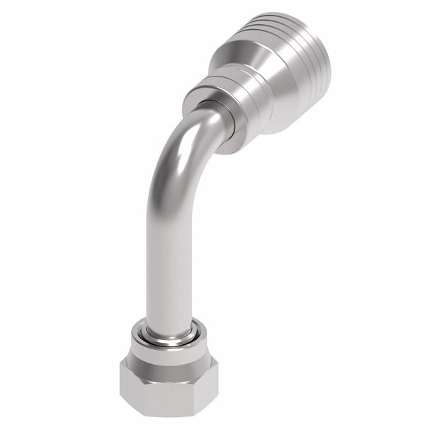 4SA8FRC6 Aeroquip by Danfoss | 4 Wire 4S Female ORS Swivel 90° Long Drop Elbow (FRC) Crimp Fitting | -08 Female O-Ring Face Seal Swivel x -06 Hose Barb | Steel