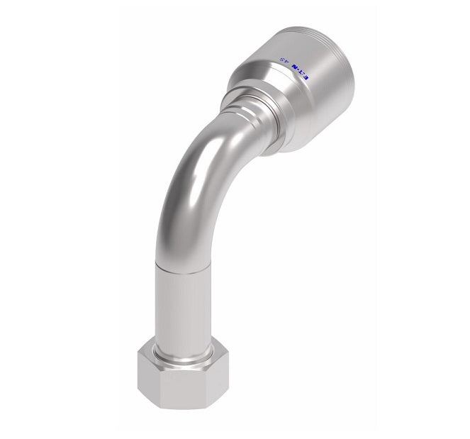 4SA24FRC20 Aeroquip by Danfoss | 4 Wire 4S Female ORS Swivel Long Drop 90° Elbow (FRC) Crimp Fitting | -24 Female O-Ring Face Seal Swivel x -20 Hose Barb | Steel