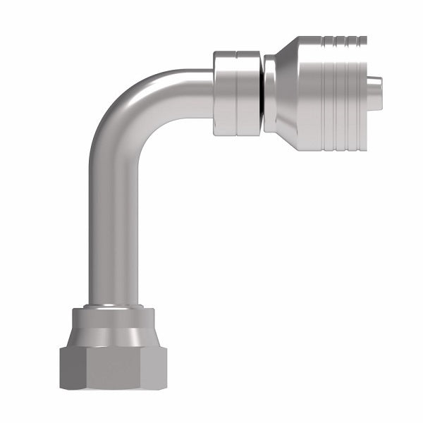 4SA8FRC6 Aeroquip by Danfoss | 4 Wire 4S Female ORS Swivel 90° Long Drop Elbow (FRC) Crimp Fitting | -08 Female O-Ring Face Seal Swivel x -06 Hose Barb | Steel