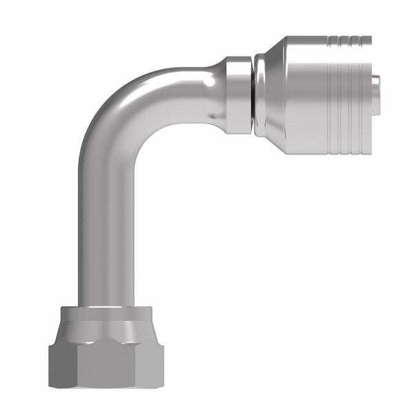 4SA10FRC8 Aeroquip by Danfoss | 4 Wire 4S Female ORS Swivel 90° Long Drop Elbow (FRC) Crimp Fitting | -10 Female O-Ring Face Seal Swivel x -08 Hose Barb | Steel