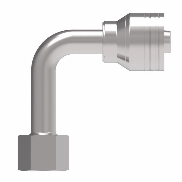 4SA6FRC6 Aeroquip by Danfoss | 4 Wire 4S Female ORS Swivel 90° Long Drop Elbow (FRC) Crimp Fitting | -06 Female O-Ring Face Seal Swivel x -06 Hose Barb | Steel
