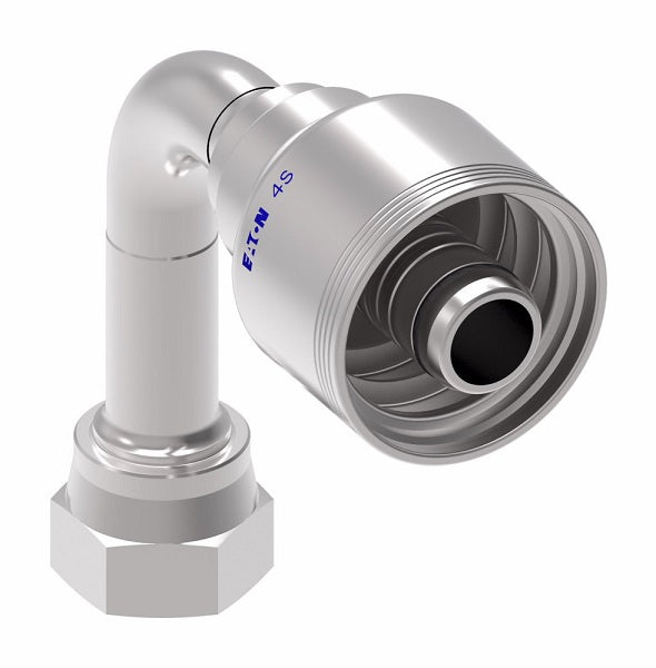 4SA10FRC12 Aeroquip by Danfoss | 4 Wire 4S Female ORS Swivel Long Drop 90° Elbow (FRC) Crimp Fitting | -10 Female O-Ring Face Seal Swivel x -12 Hose Barb | Steel