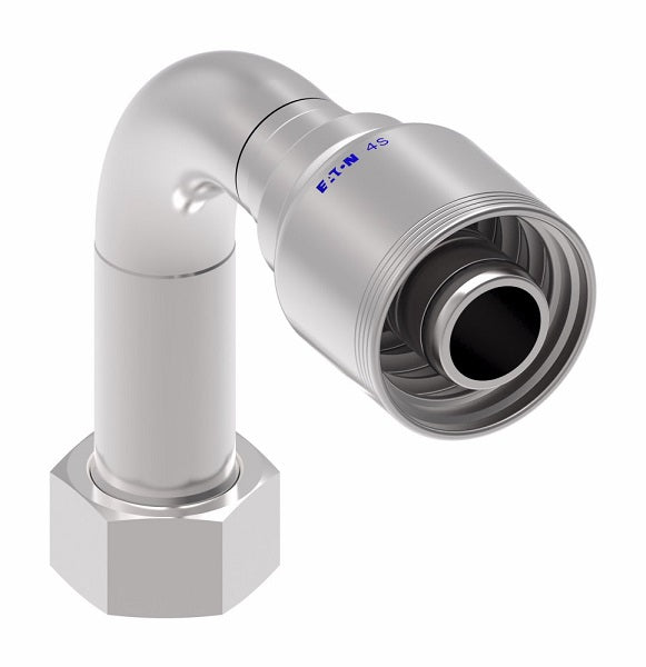 4SA20FRC20 Aeroquip by Danfoss | 4 Wire 4S Female ORS Swivel Long Drop 90° Elbow (FRC) Crimp Fitting | -20 Female O-Ring Face Seal Swivel x -20 Hose Barb | Steel