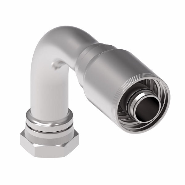 4SA24FRC24 Aeroquip by Danfoss | 4 Wire 4S Female ORS Swivel Long Drop 90° Elbow (FRC) Crimp Fitting | -24 Female O-Ring Face Seal Swivel x -24 Hose Barb | Steel