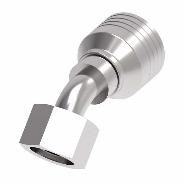 4S8DSA6 Aeroquip by Danfoss | 4 Wire 4S DKO Female Swivel, Heavy Duty, 45° Elbow (DSA) Crimp Fitting | S12 Female DKO/DIN x -06 Hose Barb | Steel