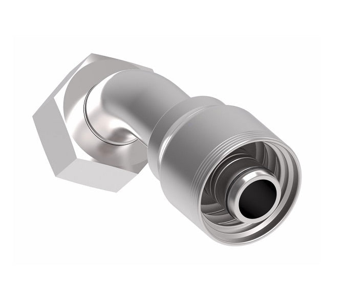 4S32DSA20 Aeroquip by Danfoss | 4 Wire 4S Female DIN 24° Seat Swivel DKO (Heavy) 45° Elbow (DSA) Crimp Fitting | S38 Female DKO/DIN 24° Seat x -20 Hose Barb | Steel