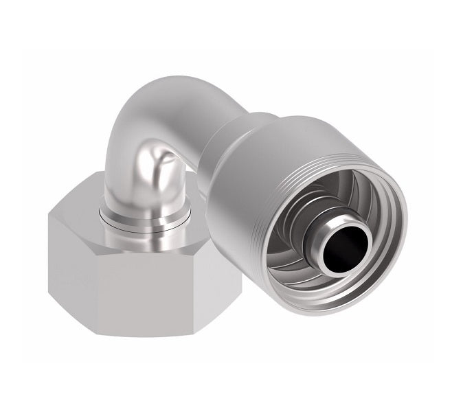 4S20DSB12 Aeroquip by Danfoss | 4 Wire 4S Female DIN 24° Seat Swivel DKO (Heavy) 90° Elbow (DSB) Crimp Fitting | S25 Female DKO/DIN 24° Seat x -12 Hose Barb | Steel