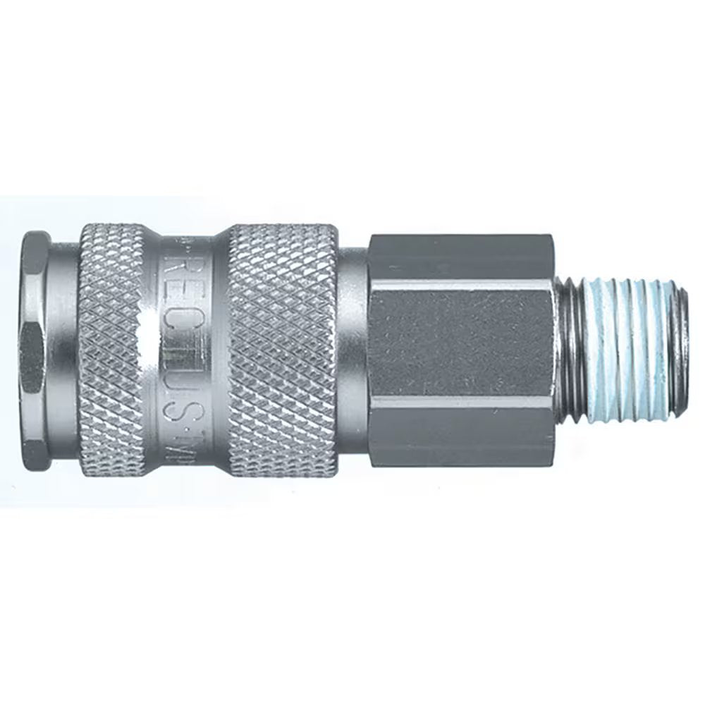 9201 25 13 by Parker | Legris Coupler Quick Disconnect | 1/4" Male BSPP Thread | 19 mm Hex | 60 mm Length | Straight | Nickel-Plated Brass/Steel