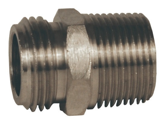 5141212SS by Dixon Valve | Garden Hose Adapter | 3/4" Male GHT x 3/4" Male GHT x 1/2" Female NPT | 303 Stainless Steel