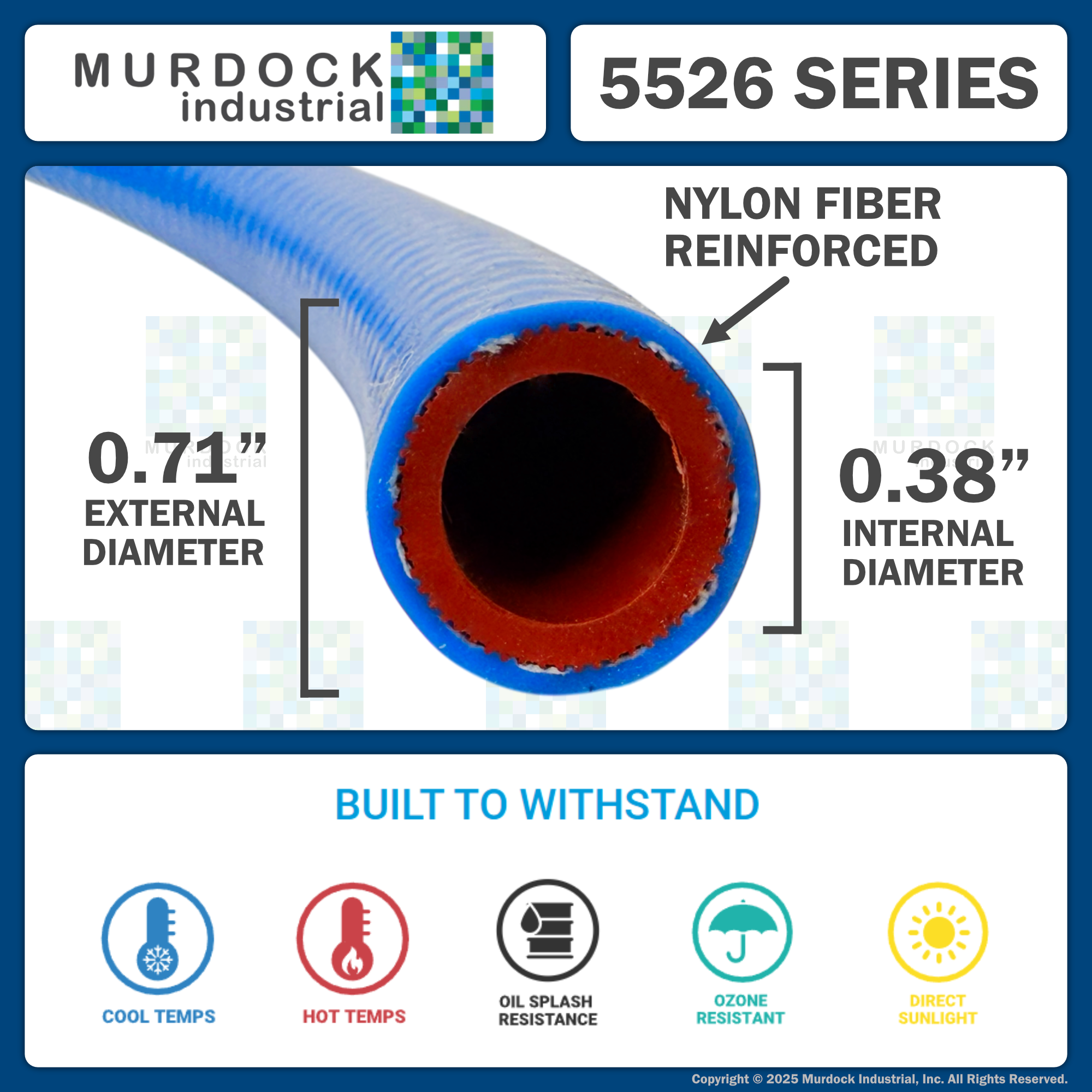5526-038x50 by FlexFab | Series 5526 | 1-ply Standard Heater Hose | 0.38" ID | 0.71" OD | Blue | 50ft Boxes
