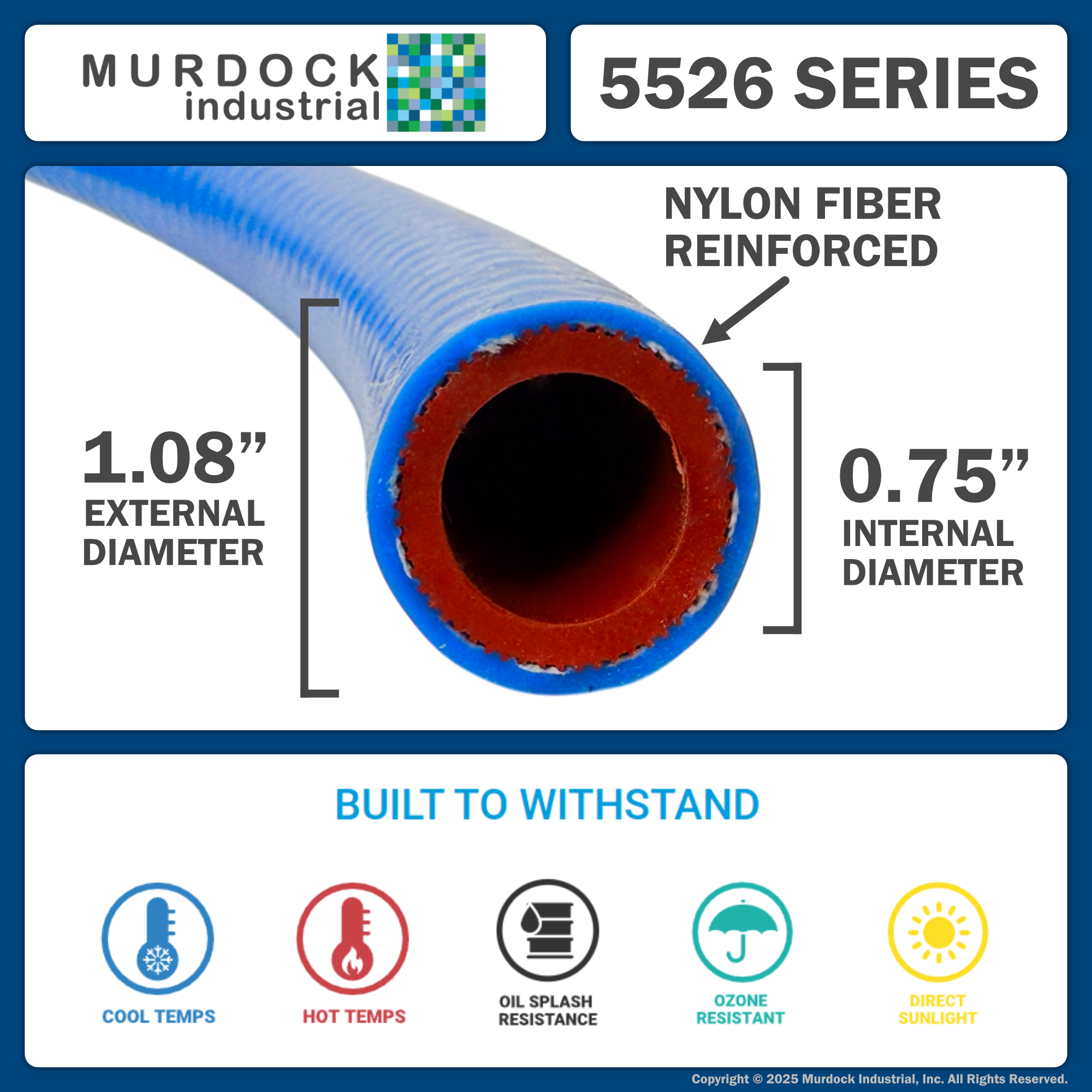 5526-075x25 by FlexFab | Series 5526 | 1-ply Standard Heater Hose | 0.75" ID | 1.08" OD | Blue | 25ft Boxes