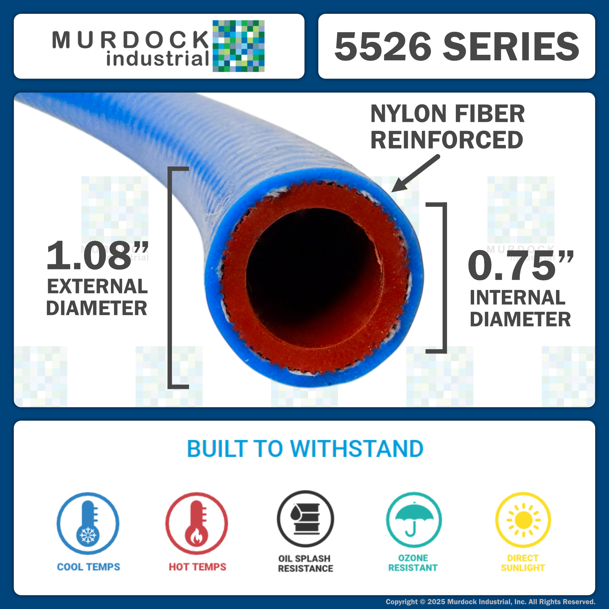 5526-075x50 by FlexFab | Series 5526 | 1-ply Standard Heater Hose | 0.75" ID | 1.08" OD | Blue | 50ft Boxes