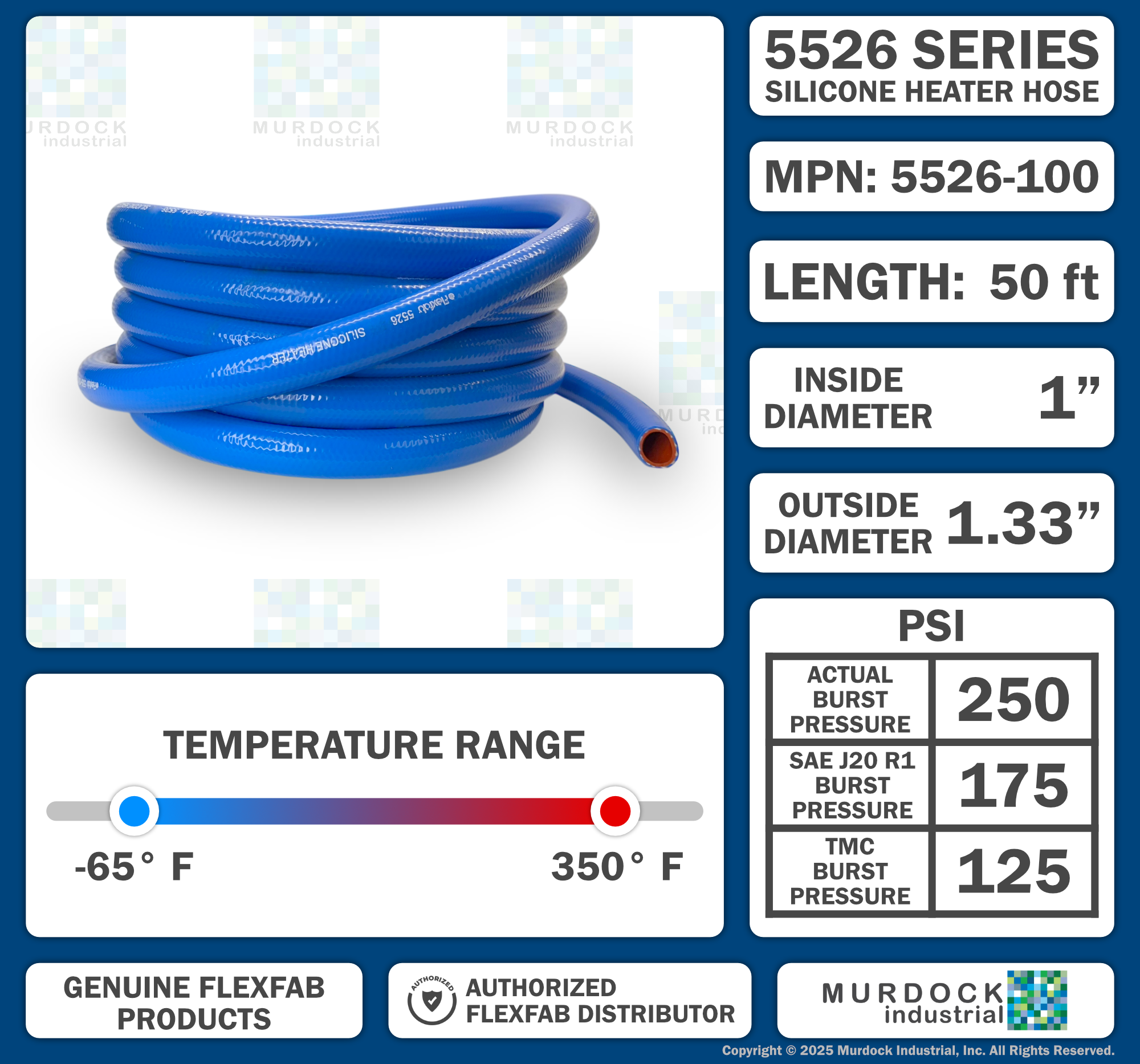 5526-100x50 by FlexFab | Series 5526 | 1-ply Standard Heater Hose | 1.00" ID | 1.33" OD | Blue | 50ft Boxes