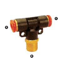 572-04-02 by AdaptAll | -04 Polytube Push to Connect x -02 Male BSPT | Branch Tee | Brass