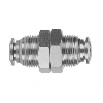 60050-04 by AIGNEP | 60/62 Series | Bulkhead Union | 1/4" Tube Push Connect | FKM Seal | Stainless Steel