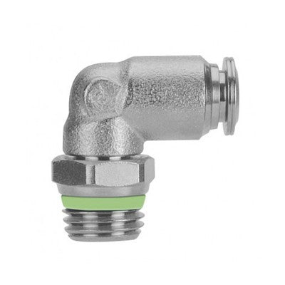 60111X-06-08 by AIGNEP | 60/62 Series | Swivel | 3/8" Tube Push Connect x 1/2" Male Swift-Fit Universal Thread | 90° Elbow | FKM Seal | Stainless Steel (Old Part #: 60110-06-08)