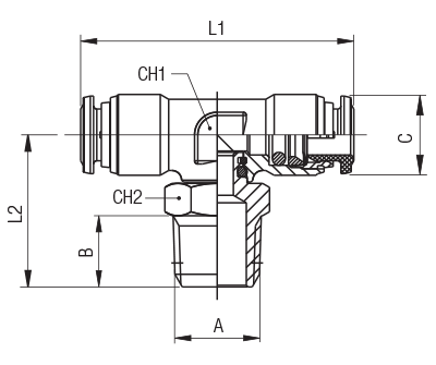 60210-10-1/2 by AIGNEP | 60/62 Series | Swivel Branch | 10mm Tube Push Connect x 1/2" Male BSPT Male | Tee | FKM Seal | Stainless Steel