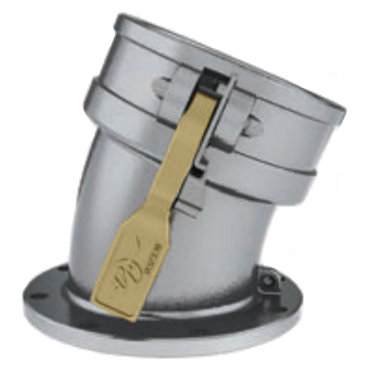605840022P (TTF40C-22.5) by PT-Coupling | Petroleum Handling Cam & Groove Adapter | 22.5° Elbow | 4" Coupler x 4" TTMA Flange | Aluminum with Brass Paddle Handle