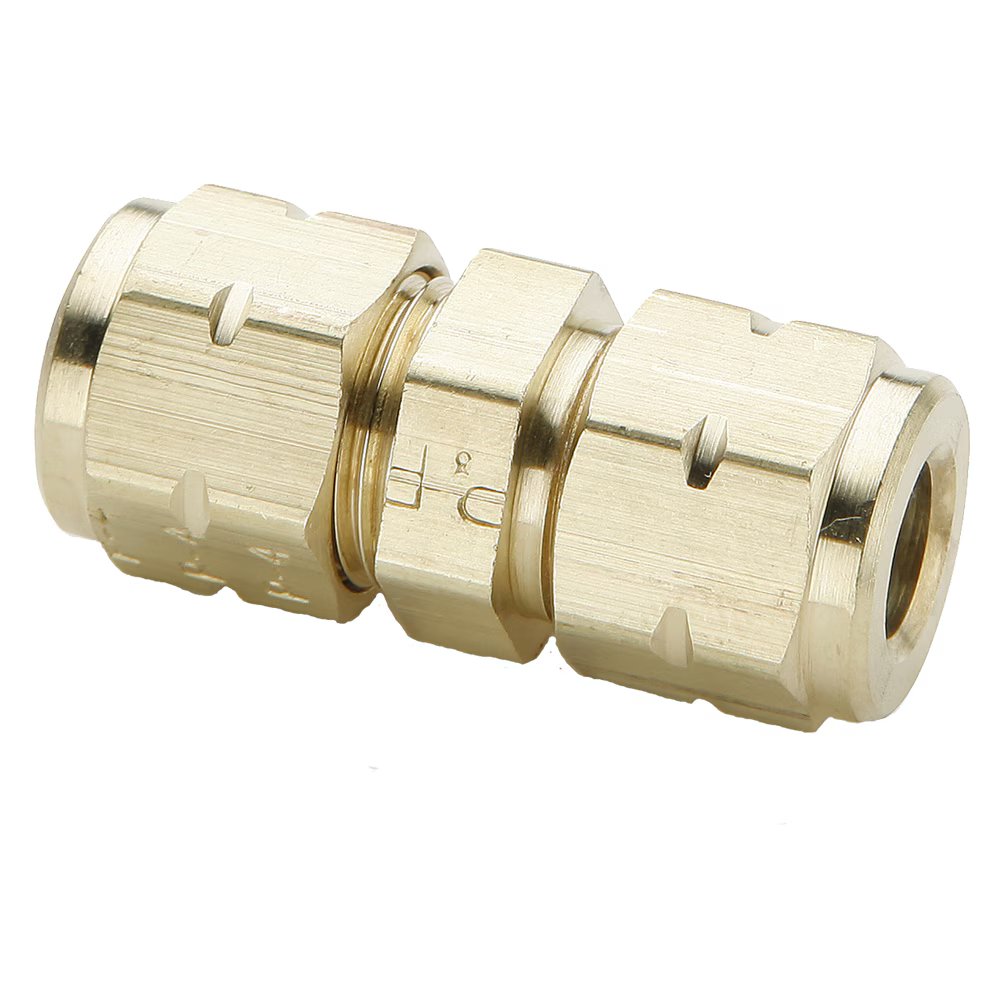 62VL-6 by Parker | Vibra-Lok Fittings | Union | 3/8" Tube Size | 11/16" Hex | 1.49" Length | Straight | Brass | Pack of 25