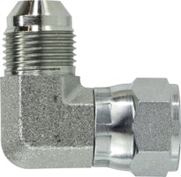 650068 by Midland | Hydraulic JIC Swivel Nut | 3/8" Male JIC 37° Flare x 1/2" Female JIC 37° Flare | 90° Elbow | Steel