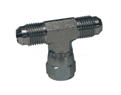 6600-4 Dixon Valve Zinc Plated Steel Swivel Branch Tee: (Two) 7/16"-20 Male 37 deg. JIC Flare x 7/16"-20 Female 37 deg. JIC Swivel