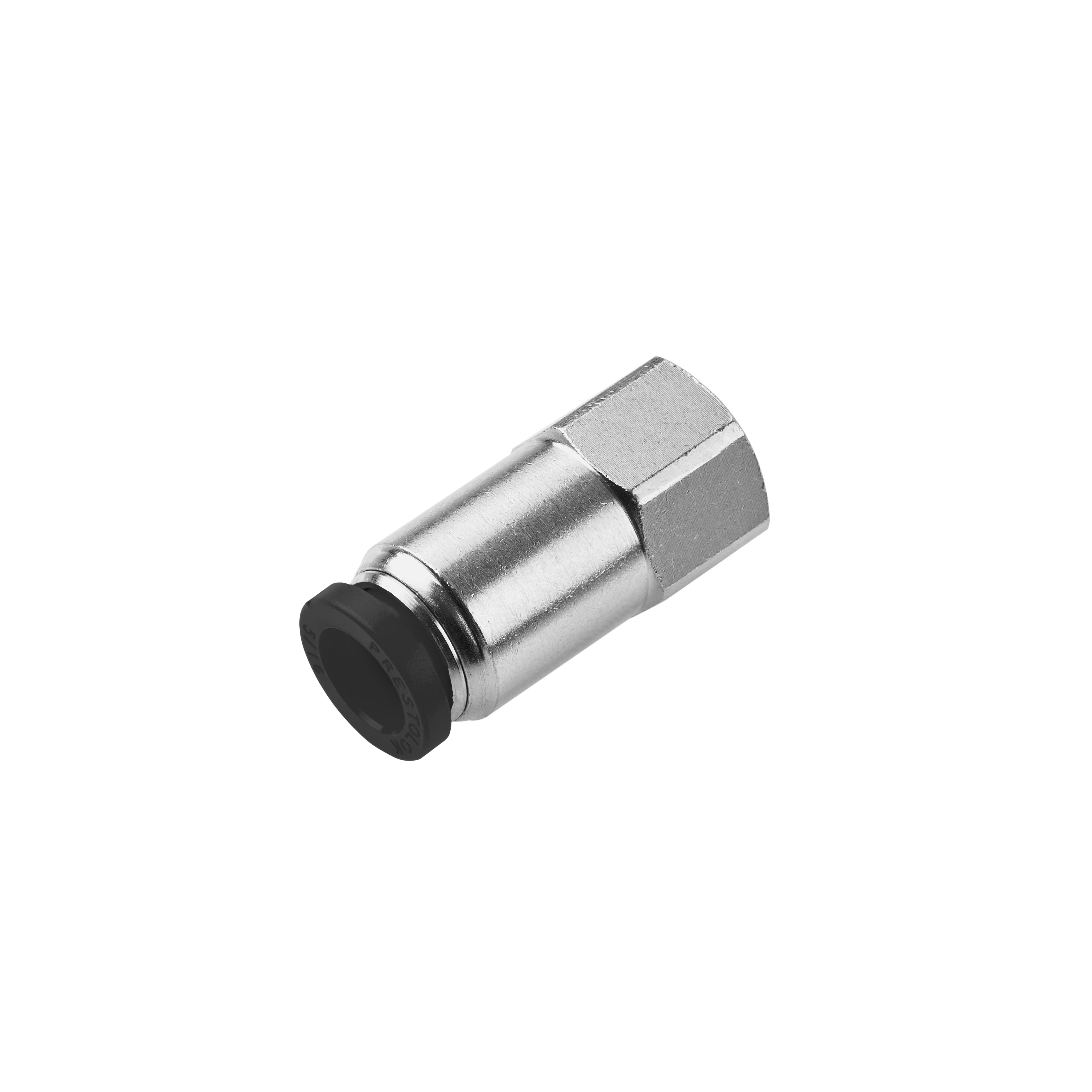 66PLP-5-2 by Parker | Prestolok PLP Push-to-Connect Fittings | Threaded Fitting | 5/16" Connector x 1/8" Female NPTF Thread | 9/16" Hex | 1.25" Length | .250" Flow Dia. | Straight | Nickel-Plated Brass | Pack of 10