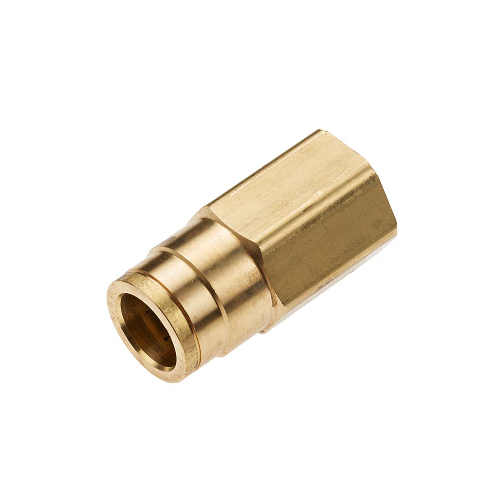 66PTC-8-6 by Parker | Threaded Fitting | 1/2" Push-to-Connect Connector x 3/8" Female NPT Thread | 15/16" Hex | 1.87" Length | Straight | Brass | Pack of 5