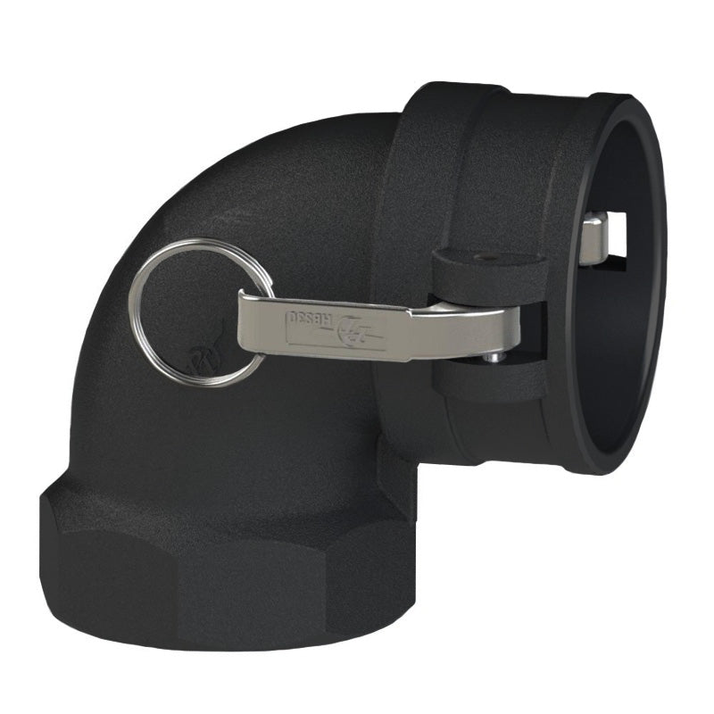 67482000 (20LD) by PT-Coupling | Cam & Groove Adapter | Type LD | 90° Elbow | 2" Coupler x 2" Female NPT | Polypropylene | Buna-N Seal