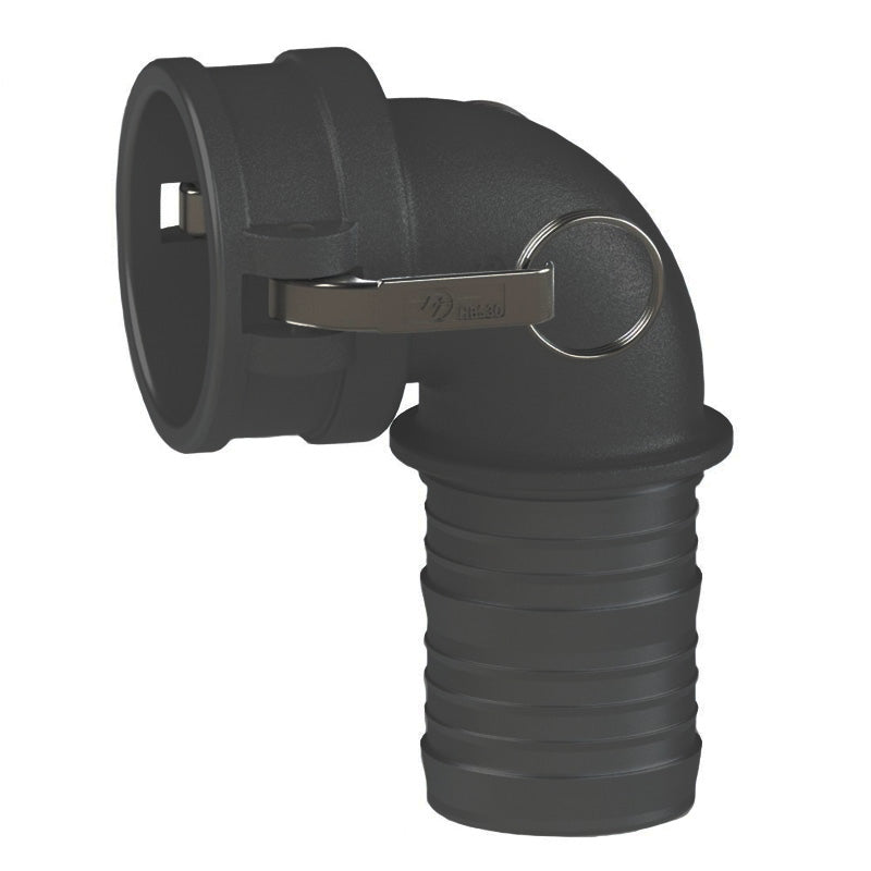 67501500 (15CL) by PT-Coupling | Cam & Groove Fitting | Type CL | 90° Elbow | 1-1/2" Coupler x 1-1/2" Hose Shank | Polypropylene | Buna-N Seal