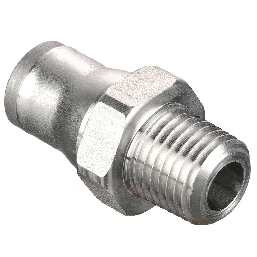 68PLS-6-6 by Parker | Prestolok PLS Push-to-Connect Fittings | Threaded Fitting | 3/8" Connector x 1/4" Male NPT Threads | 19 mm Height | 19 mm Width | Straight | Stainless Steel | Pack of 5