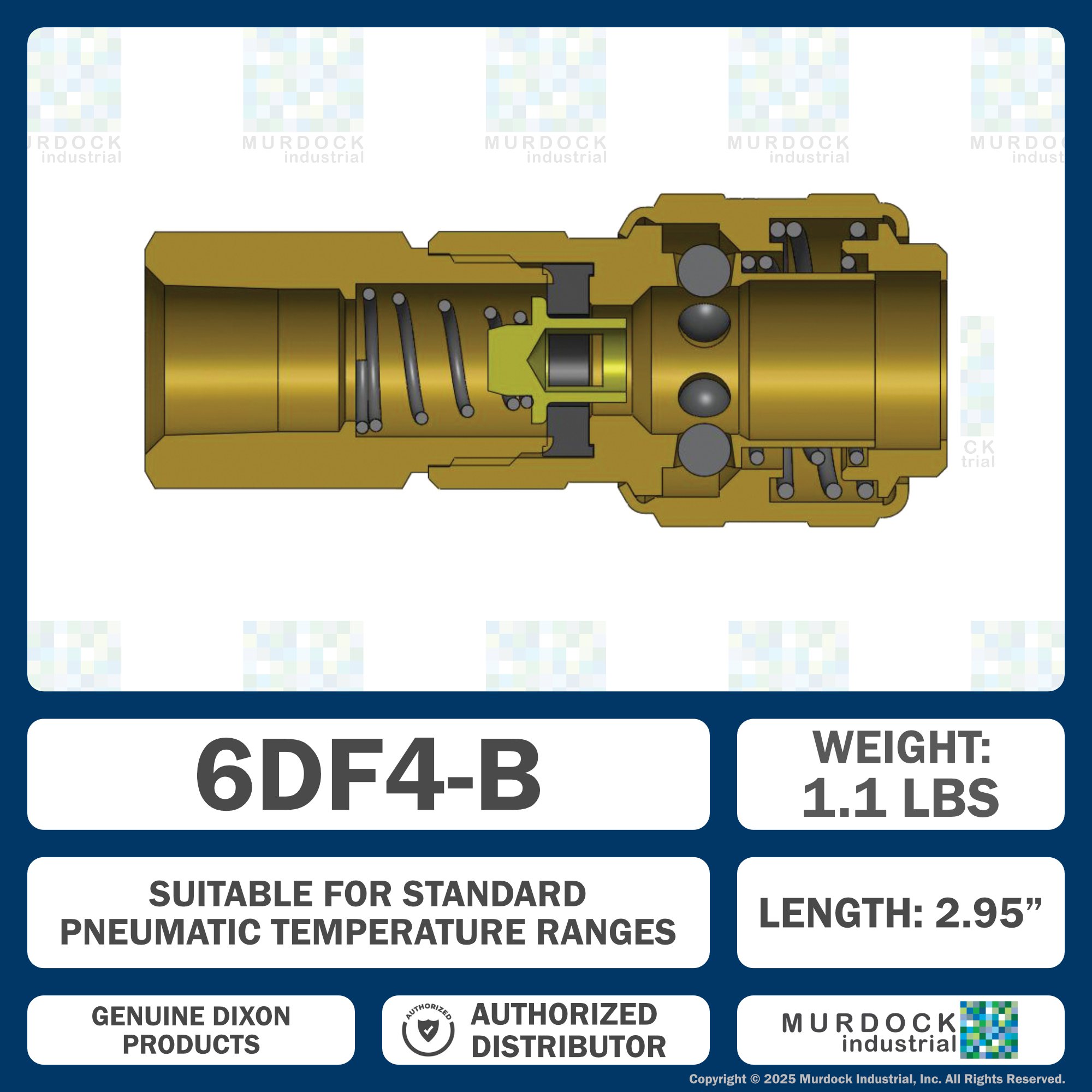 6DF4-B by Dixon Valve | Pneumatic Quick Disconnect Coupling | D-Series | 1/2" Female NPTF x 3/4" Automatic Industrial Interchange | Socket | Nitrile Seal | Brass