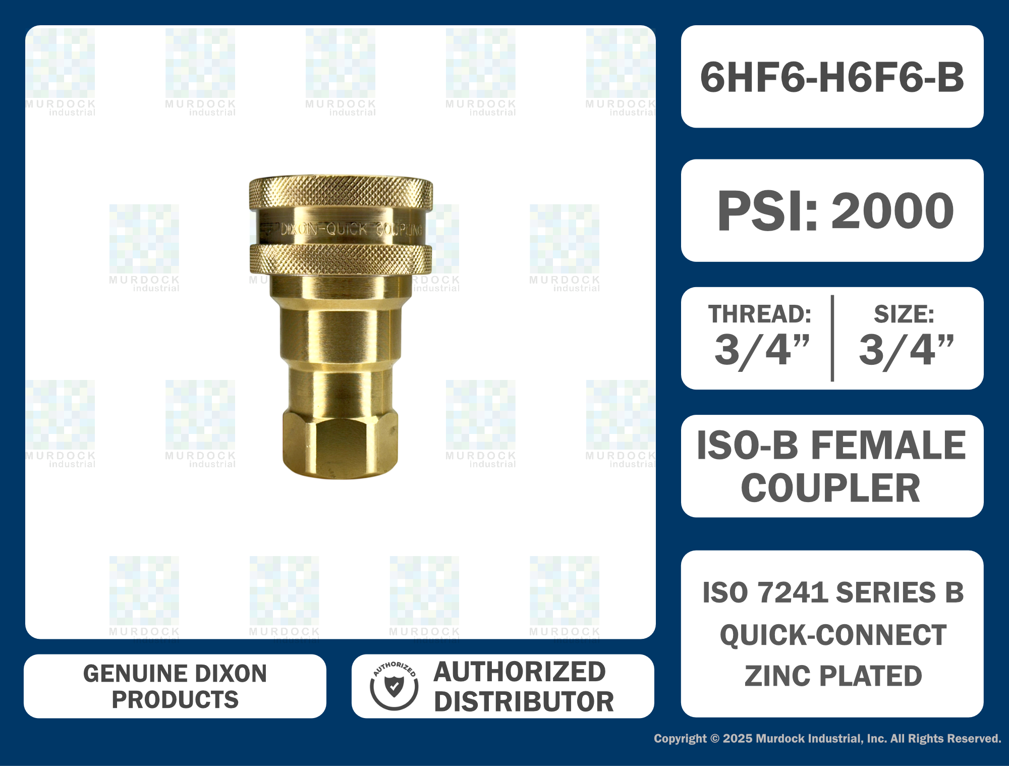 6HF6-B by Dixon Valve | Hydraulic Quick Disconnect Coupling | H-Series | 3/4" Female NPTF x 3/4" ISO-B Interchange | Socket | Nitrile Seal | Brass