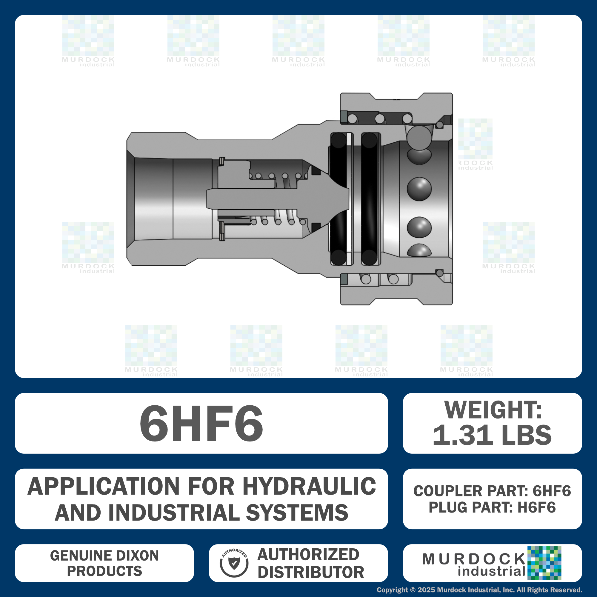 6HF6 by Dixon Valve | Hydraulic Quick Disconnect Coupling | H-Series | 3/4" Female NPTF x 3/4" ISO-B Interchange | Socket | Nitrile Seal | Steel