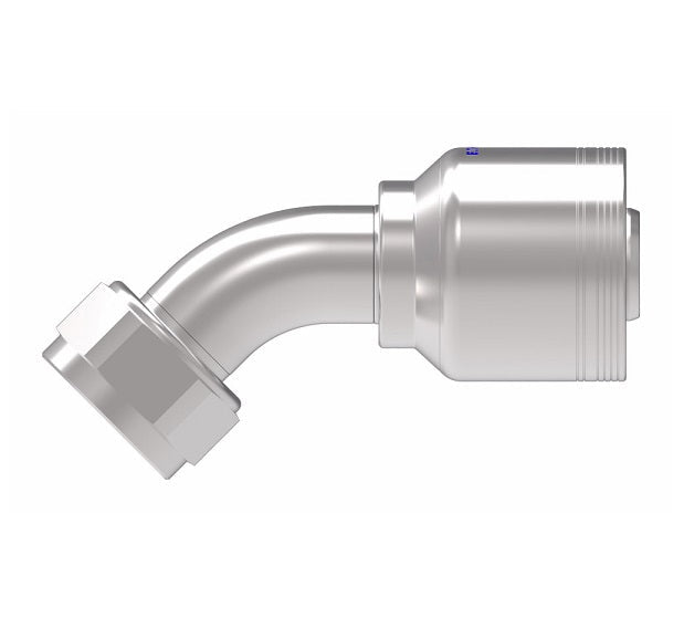 6SA20FJA20 Aeroquip by Danfoss | 6 Wire 6S Female JIC/37° Swivel 45° Elbow (FJA) Crimp Fitting | -20 Female JIC/37° Swivel x -20 Hose Barb | Steel