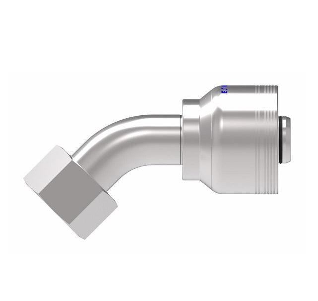 6SA20FRA16 Aeroquip by Danfoss | 6 Wire 6S Female ORS Swivel 45° Elbow (FRA) Crimp Fitting | -20 Female O-Ring Face Seal Swivel x -16 Hose Barb | Steel