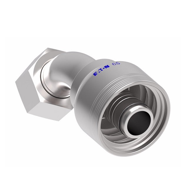 6SA20FRA16 Aeroquip by Danfoss | 6 Wire 6S Female ORS Swivel 45° Elbow (FRA) Crimp Fitting | -20 Female O-Ring Face Seal Swivel x -16 Hose Barb | Steel