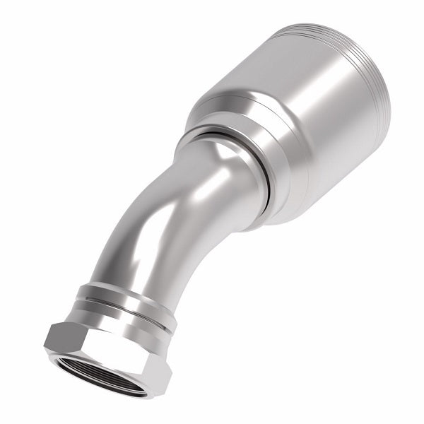 6S24BFA24 Aeroquip by Danfoss | 6 Wire 6S Female BSPP swivel 60° Cone Seat 45° Elbow (BFA) Crimp Fitting | -24 Female BSPP swivel x -24 Hose Barb | Steel