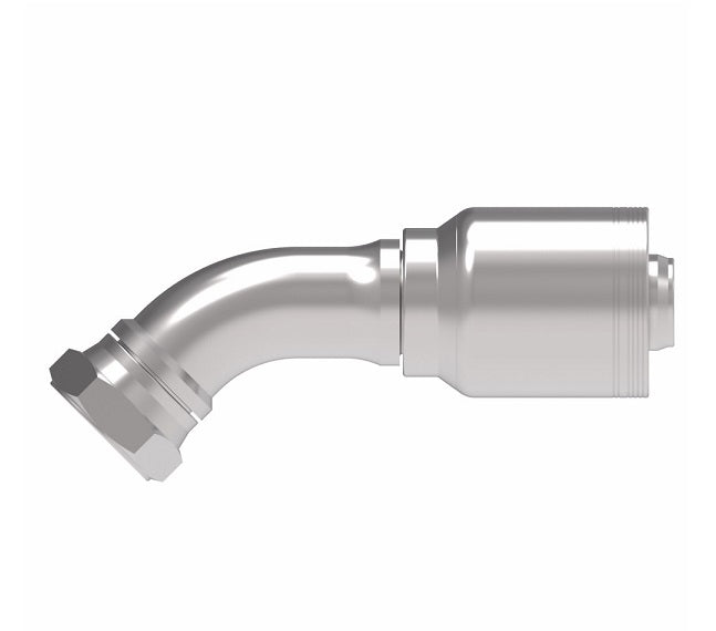 6S24BFA24 Aeroquip by Danfoss | 6 Wire 6S Female BSPP swivel 60° Cone Seat 45° Elbow (BFA) Crimp Fitting | -24 Female BSPP swivel x -24 Hose Barb | Steel