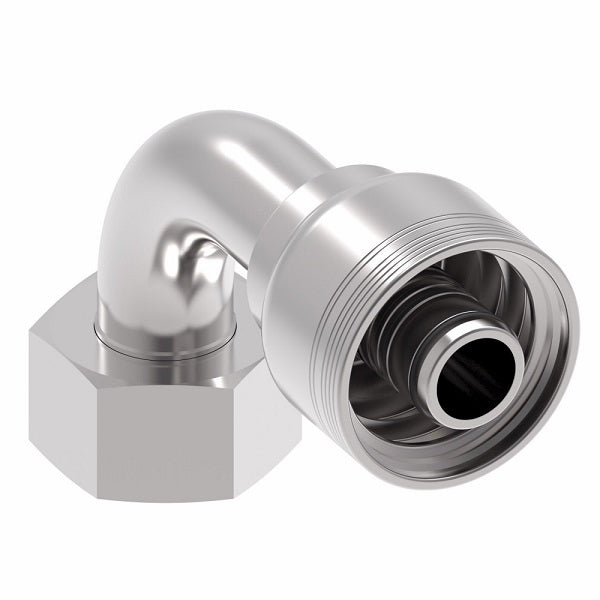 6S25DSB16 Aeroquip by Danfoss | 6 Wire 6S Female DIN 24° Seat Swivel DKO (Heavy) 90° Elbow (DSB) Crimp Fitting | S30 Female DKO/DIN 24° Seat x -16 Hose Barb | Steel