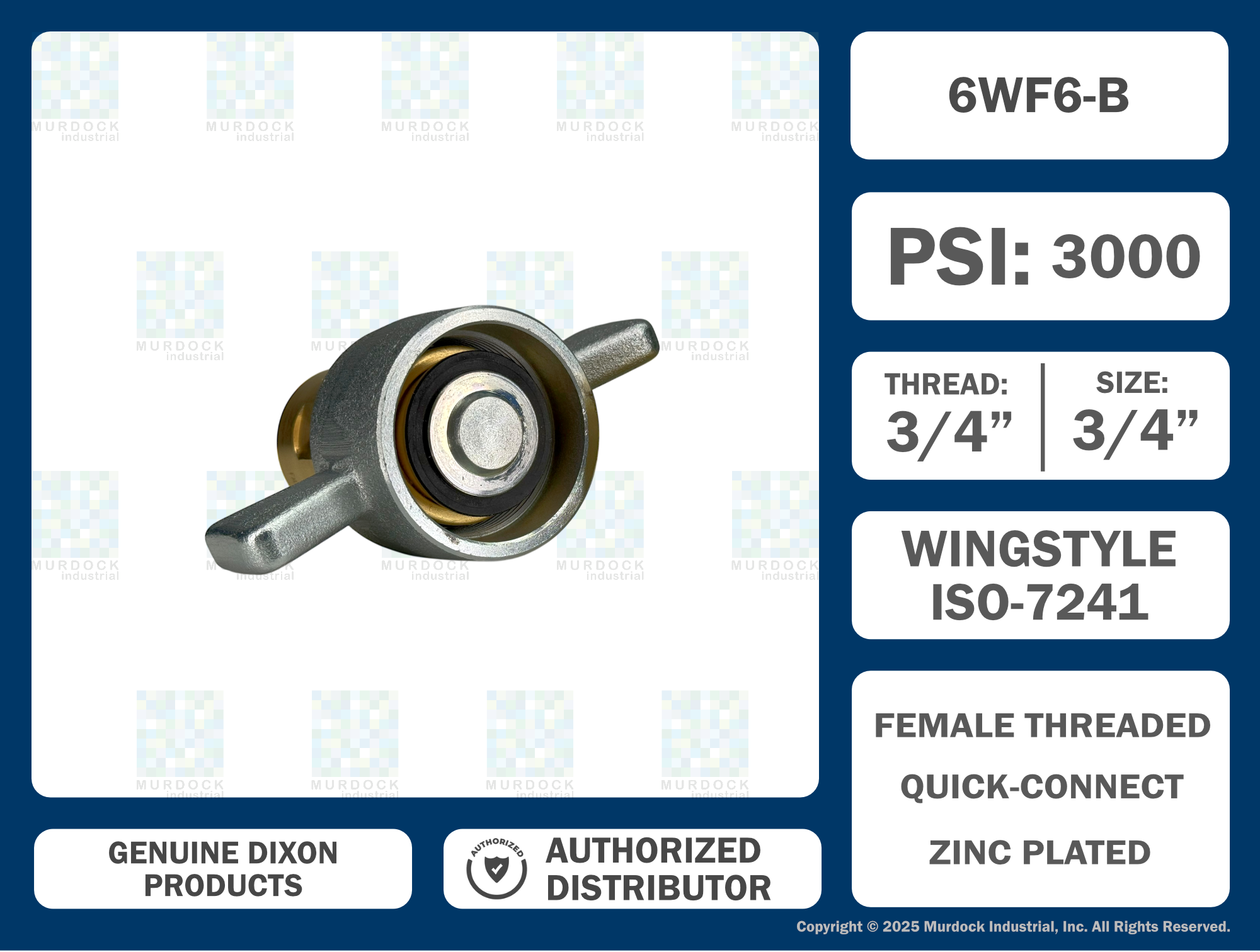 6WF6-B by Dixon Valve | Hydraulic Quick Disconnect Coupling | W-Series | 3/4" Female NPTF x 3/4" Wingstyle Interchange | Socket | Nitrile Seal | Brass
