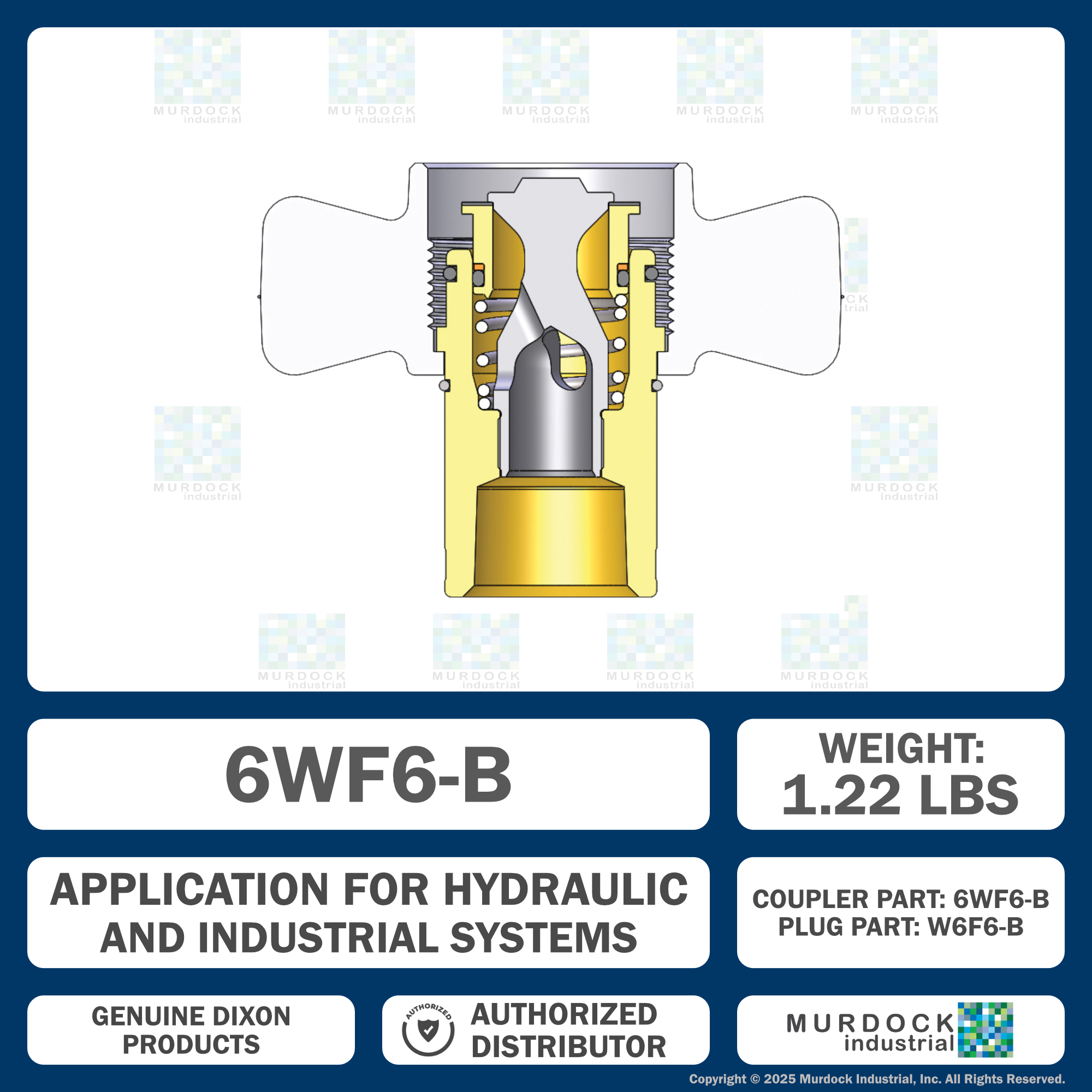 6WF6-B by Dixon Valve | Hydraulic Quick Disconnect Coupling | W-Series | 3/4" Female NPTF x 3/4" Wingstyle Interchange | Socket | Nitrile Seal | Brass