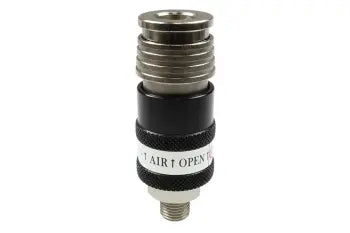 122USE by Coilhose | 2-in-1 Automatic Safety Exhaust Coupler | 1/2" Body | 1/2" Male NPT Thread | Straight | Chrome Plated Steel