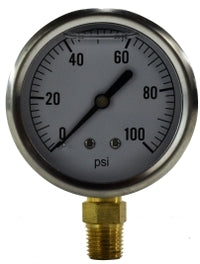 80064 by Midland | Liquid Filled Gauge | 1/4" Male NPT Lower Mount | 2-1/2" Face | 0-100 PSI | Stainless Steel