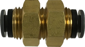 820400C by Midland | DOT Push-In Fitting | Bulkhead Union | 1/4" Tube OD x 9/16-18 Male UNF | Brass / Composite