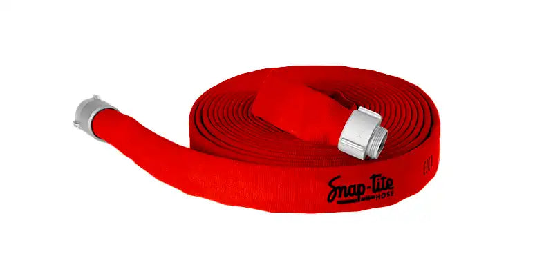 8D25x25R25N by Snap-Tite | 8D Series | Double Jacket Polyester Fire Hose Assembly with EPDM Liner | 2-1/2" Hose I.D. | 2-1/2" Male NH x 2-1/2" Female NH Couplings | 400 PSI | Red Dura-Cote | 25ft Length