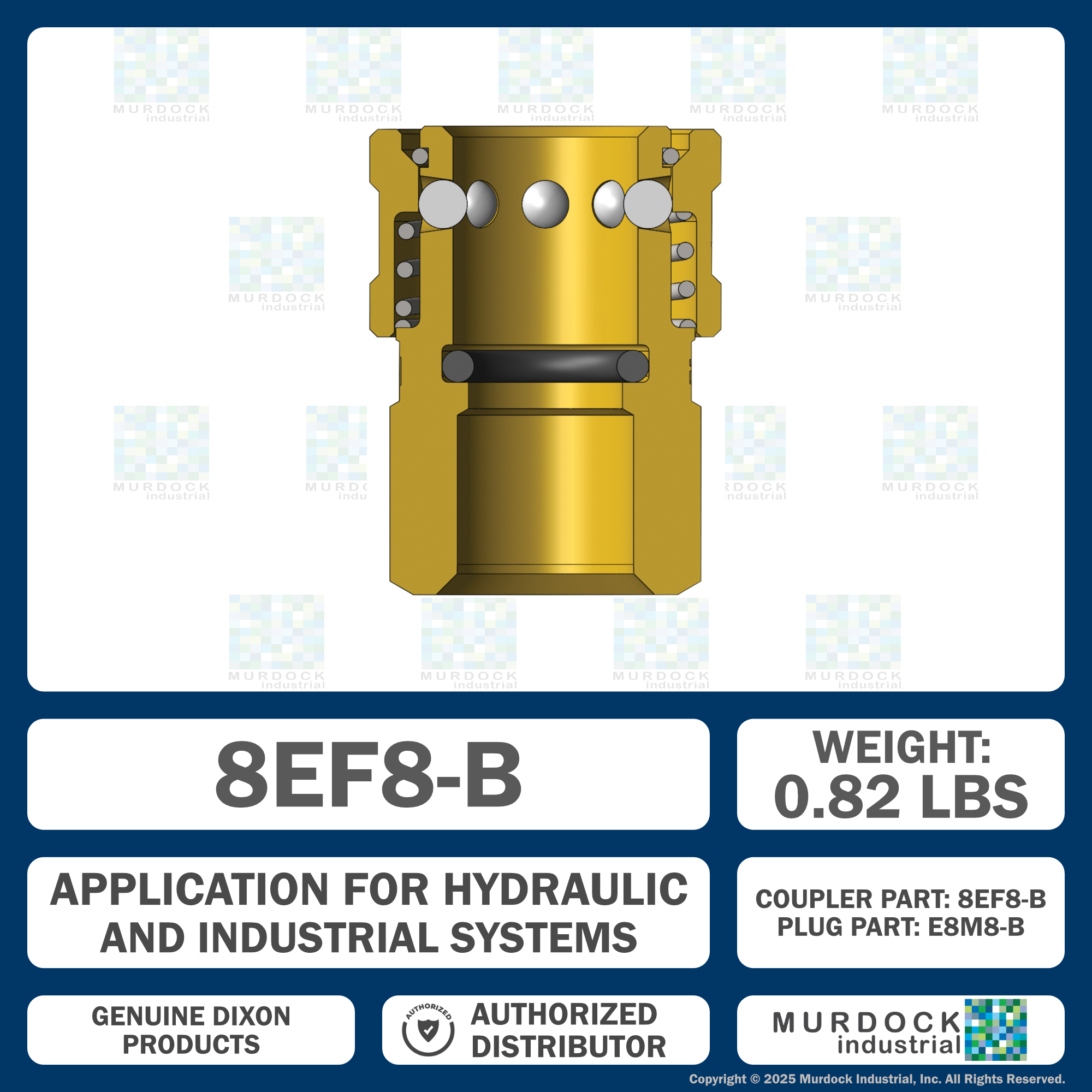 8EF8-B by Dixon Valve | Hydraulic Quick Disconnect Coupling | E-Series | 1" Female NPTF x 1" Straight-Through Interchange | Socket | Nitrile Seal | Brass