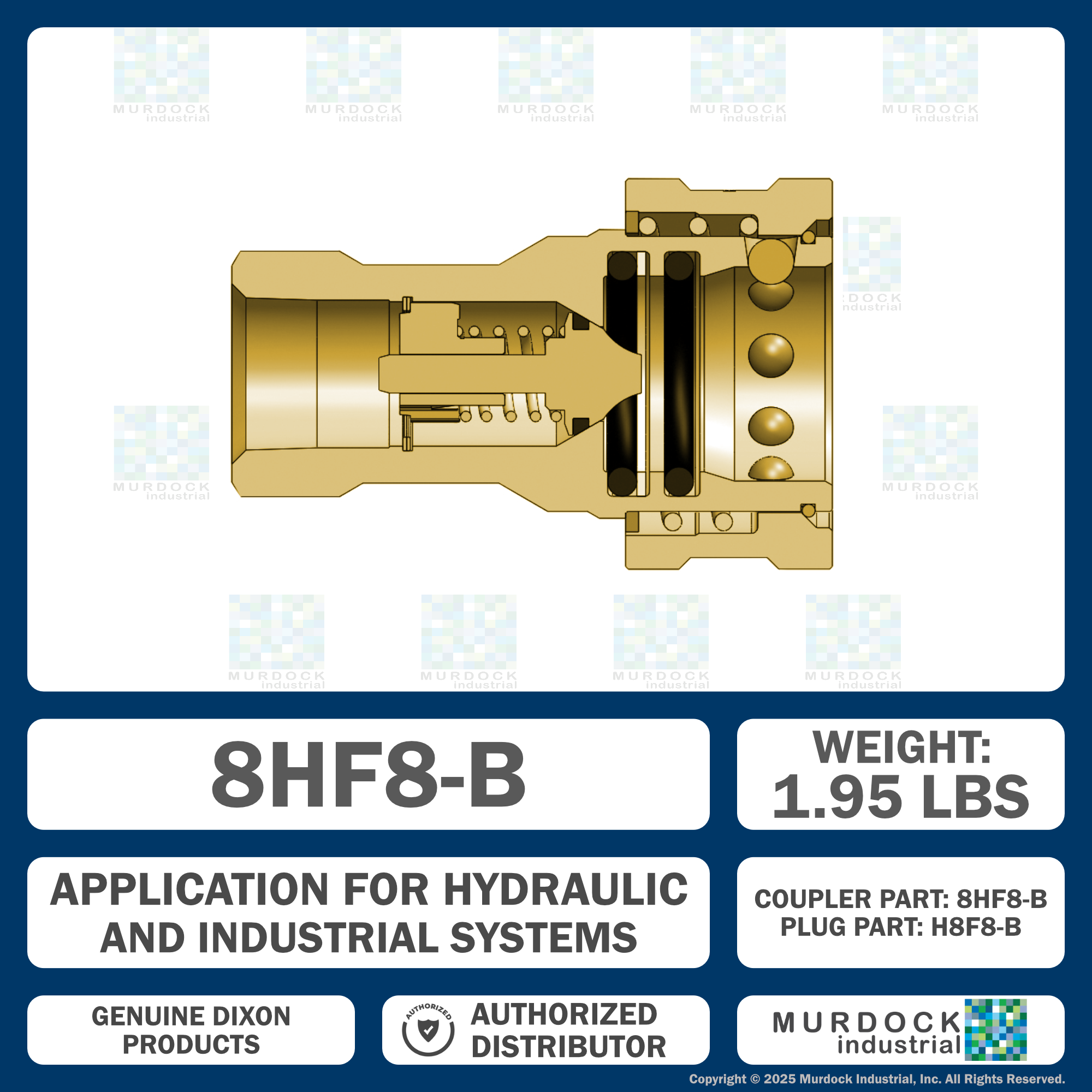 8HF8-B by Dixon Valve | Hydraulic Quick Disconnect Coupling | H-Series | 1" Female NPTF x 1" ISO-B Interchange | Socket | Nitrile Seal | Brass